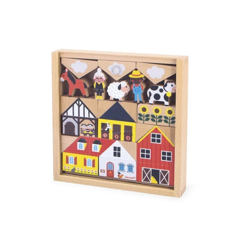 Janod Set Wooden Blocks Countryside - Cross Roads