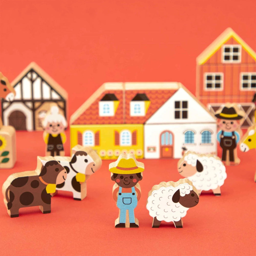 Janod Set Wooden Blocks Countryside - Cross Roads