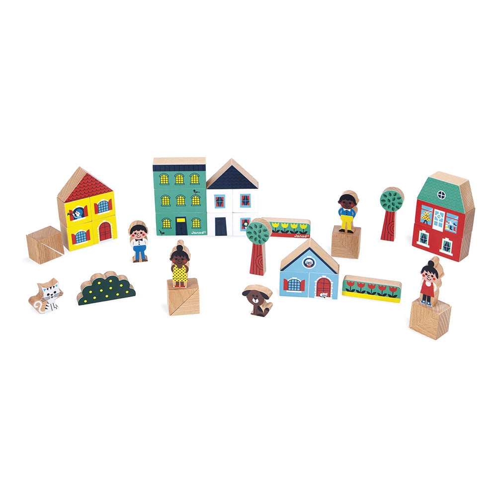 Janod Set Wooden Blocks City - Cross Roads